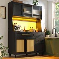BTM Black Sideboard with LED Lighting, 2 Drawers & Adjustable Shelves | Size: Large