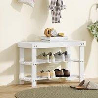 HOMCOM 3-Tier Bamboo Shoe Bench with 2 Shelves for Entryway, White