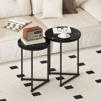 HOMCOM Nesting Coffee Table Set of 2 with Metal Frame, Black Marble Effect | Size: 2 Pack