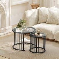 HOMCOM 2 Pieces Round Nesting Coffee Tables with Tempered Glass Top, Black | Size: 60 cm x 60 cm