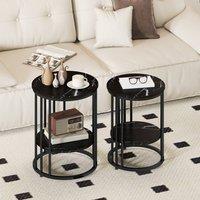 HOMCOM Marble-Effect Round Coffee Table Set of 2 for Living Room, Black | Size: 2 Pack