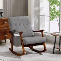 HOMCOM Modern High Back Rocking Chair with Solid Wood Legs in Grey
