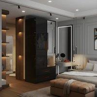 Sliding Wardrobes 4U High Gloss Double Door Hinged Wardrobe with Mirror & Drawers 80cm in Black