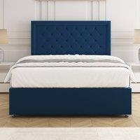 BSSPOKE Nova Plush Velvet Divan Bed Set 24 Headboard & Mattress No Drawers in Blue | Size: Double