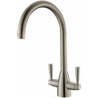 VOGREX Modern Mono Kitchen Sink Mixer Tap Twin Lever Linc Zima-Brushed in Silver