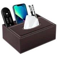 Havendro Brown PU Leather Tissue Box Remote Control Holder Desk Organizer