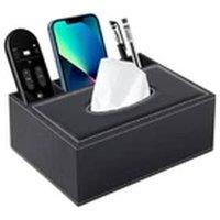 Havendro Black PU Leather Tissue Box Remote Control Holder Desk Organizer