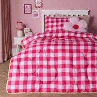 OHS Cherry Bow Gingham Kids 7.5 Tog Coverless Duvet Bedding Set in Pink | Size: Single