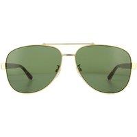 Gucci Men's Aviator Gold & Havana Crystal Green GG0528S Sunglasses