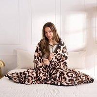 OHS Leopard 8kg Weighted Blanket Sensory Sleep Therapy Quilted Throw in Brown | Size: 150 cm 200 cm