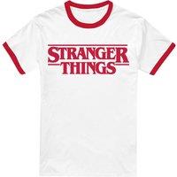 Stranger Things Main Logo Ringer Ringer T-Shirt, White/Red | Size: Medium