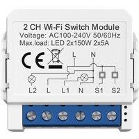 ENER-J Smart Home WiFi & BLE 2 Gang Light Switch Module Dual Output in White | Size: 1000mm x 1000mm