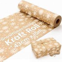 volila 15M Christmas Wrapping Paper for Gifts with Snowflakes Design in Brown