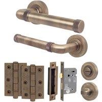 AFIT Antique Brass Door Handle Bathroom Set Handle with WC Lock Hinges in Bronze | Size: 150mm x 150mm