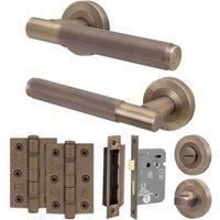 AFIT Antique Brass Door Handle Bathroom Set Handle with WC Lock Hinges in Bronze | Size: 150mm x 150mm