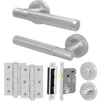 AFIT Satin Door Handle Bathroom Set Satin Nickel Bathroom Lock Hinges in Silver | Size: 150mm x 150mm