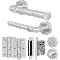 AFIT Satin Door Handle Bathroom Set Satin Nickel Bathroom Lock Hinges in Silver | Size: 150mm x 150mm
