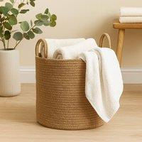 Voltico Cotton Rope Woven Storage Basket with Handles - 30cm Laundry & Toy Bin in Light Brown