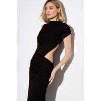 MissPap Women's Gathered Mesh Cut Out High Neck Maxi Dress in Black | Size: 8