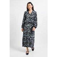 Dorothy Perkins Women's Petite Animal Frill Scoop Neck Blouson Sleeve Jersey Midi Dress | Size: 12
