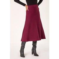 Roman Women's Plain Elastic Waist Knitted A Line Midi Skirt in Wine | Size: 16