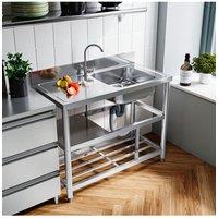 Living and Home Stainless Steel Sink with Shelves for Courtyard Kitchen Launady in Silver