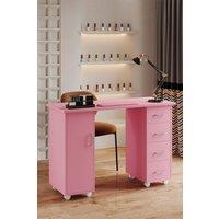SHEONLY Mobile Manicure Table with 1 Cabinet & 4 Drawers in Pink