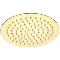 Bathroom Kingdom 250mm Brushed Brass Round Stainless Steel Slim Shower Head in Gold