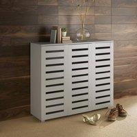 Home Source Oslo 3 Door Shoe Storage Cabinet Unit Cupboard Slatted Doors in Grey