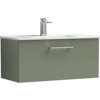 Balterley Bathroom 1 Soft Close Drawer Wall Hung Vanity Unit, Satin Green, 800mm in Green