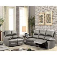 Comfy Living Ltd Bonded Leather Reclining Sofa Set 3 Seater & 2 Seater in Light Grey