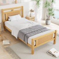 BTM Wooden Bed with Rattan Paper Finish, Wood Color in Natural | Size: Single