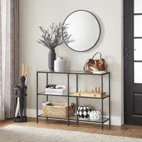VASAGLE Console Coffee Table with 3 Glass Shelves Steel Frame Modern in Black