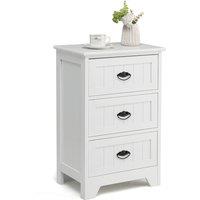 Costway Wooden 3-Drawer Bedside Table Vintage Nightstand Accent End Table Sofa Side Table in White