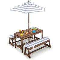 Gymax 4 Piece Wooden Picnic Table & Bench Set Outdoor Activity Desk in Brown