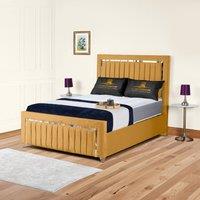 UK Bed Furniture Chrome Edge Gas Lift Storage Upholstered Bed With 48-inch Headboard in Mustard | Size: Small Double