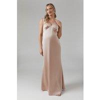 Coast Women's Maternity Bow Back V Neck Satin Bridesmaid Dress in Mocha | Size: 12