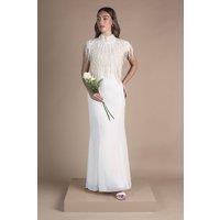 Coast Women's Pearl Fringed High Neck Embellished Wedding Dress in Ivory | Size: 10