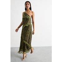 Warehouse Women's Devore Fringe Detail Midi Skirt in Khaki | Size: 14