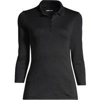 Lands' End Women's Three-Quarter Sleeve Supima Polo Shirt in Black | Size: 10-12