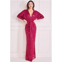Goddiva Women's Plunge V-Neck Sequin Maxi in Wine | Size: 8