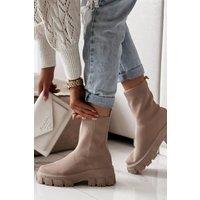 Femme Luxe Women's Cleated Pull On Knit Chunky Sole Sock Ankle Boots in Stone | Size: 7