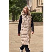 Animal Women's 'Comfort Zone' Water Resistant PFC Free Hooded Padded Longline Gilet in Beige | Size: 16