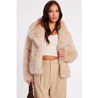 Quiz Women's Stone Faux Fur Glitter Cropped Jacket | Size: 8
