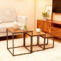 Alivio 3-Piece Space-Saving Industrial Nesting Coffee Table with Metal Frame in Brown