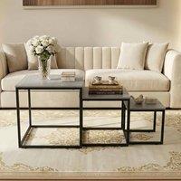 Alivio 3-Piece Space-Saving Industrial Nesting Coffee Table with Metal Frame in Grey