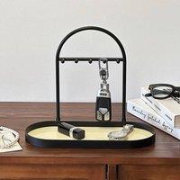 VOGREX Modern Metal Key Holder & Organizer - Oval Entryway Tray in Black