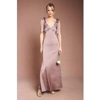 Coast Women's Honoured Petite Satin Back Crepe V Neck Tie Shoulder Maxi Bridesmaid Dress in Dusty Mauve | Size: 6