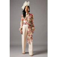 Coast Women's Blouson Sleeve Pintuck Detail Wide Leg Jumpsuit in Ivory | Size: 14