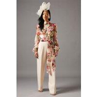 Coast Women's Blouson Sleeve Pintuck Detail Wide Leg Jumpsuit in Ivory | Size: 16